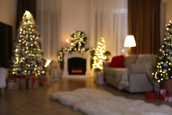 Vue Floue Sur Salon Avec Des Décorations Noël Design Intérieur — Photo