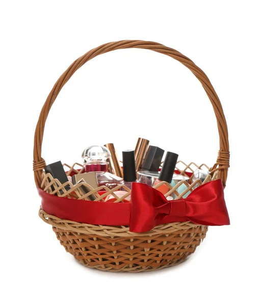 Gift Set Wicker Basket Isolated White — Stock Photo, Image