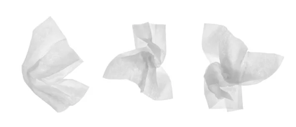 Beyaz Arka Planda Kullanılmış Buruşuk Kağıt Mendillerle Ayarlayın Pankart Tasarımı — Stok fotoğraf