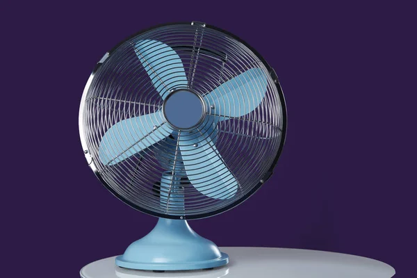 Ventilador Elétrico Moderno Mesa Branca Contra Fundo Violeta — Fotografia de Stock