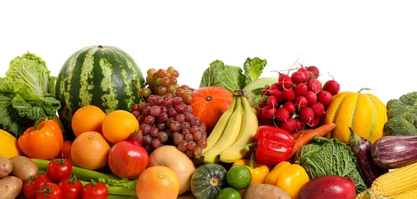 Surtido Frutas Verduras Orgánicas Frescas Sobre Fondo Blanco Diseño Banner — Foto de Stock