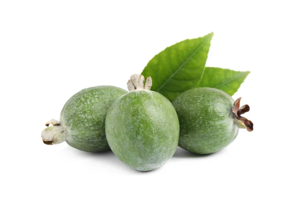 Montón Feijoas Hojas Sobre Fondo Blanco — Foto de Stock