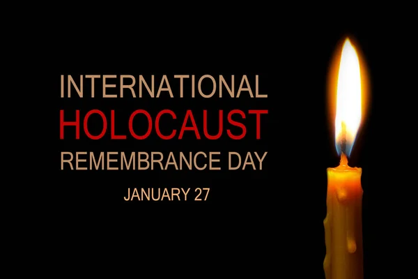 International Holocaust Remembrance Day January Burning Candle Black Background — Stock Photo, Image