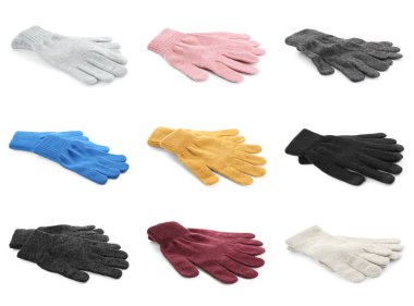 Beyaz arka planda yün eldivenler. 