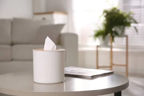 Caja Con Pañuelos Papel Sobre Mesa Luz Salón Espacio Para — Foto de Stock