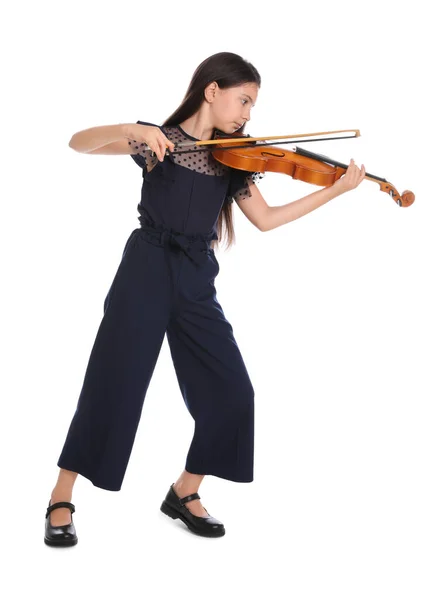 Chica Preadolescente Tocando Violín Sobre Fondo Blanco —  Fotos de Stock