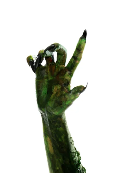Gruseliges Monster Auf Weißem Hintergrund Nahaufnahme Der Hand Halloween Charakter — Stockfoto