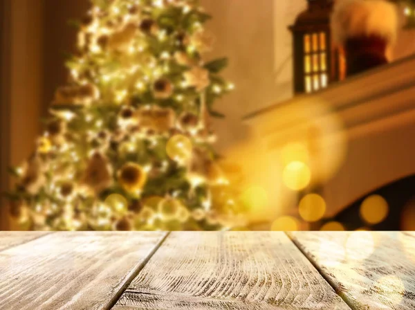 Üres Felület Elmosódott Kilátás Karácsonyfa Szobában Hely Szöveges Belső Kialakítás — Stock Fotó