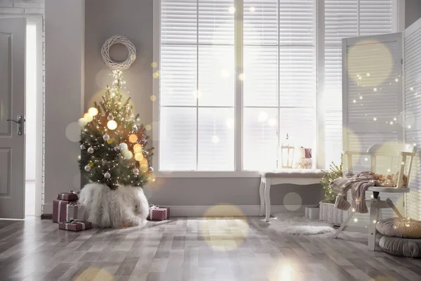 Quarto Elegante Com Decorações Natal Design Interiores Festivo — Fotografia de Stock