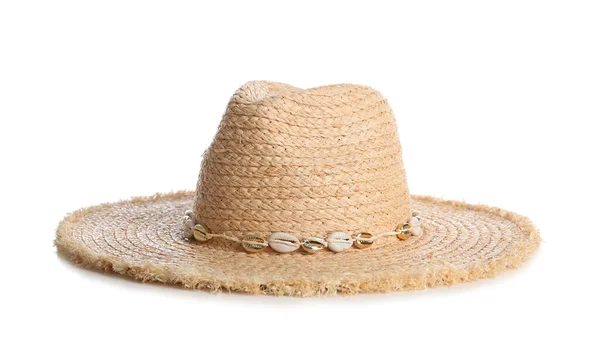 Κομψό Καπέλο Που Απομονώνεται Στο Λευκό Αξεσουάρ Παραλίας — Φωτογραφία Αρχείου