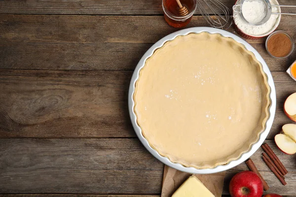 Pâte Crue Ingrédients Traditionnels Tarte Aux Pommes Anglaise Sur Une — Photo