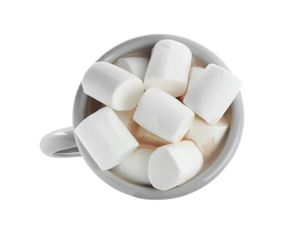 Deliciosa Bebida Cacau Com Marshmallows Isolados Branco Vista Superior — Fotografia de Stock