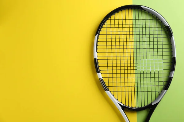 Raquette Tennis Sur Fond Couleur Vue Dessus Espace Pour Texte — Photo