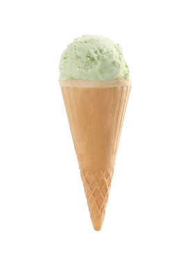 Gözleme külahında nefis dondurma. Beyazda izole edilmiş.