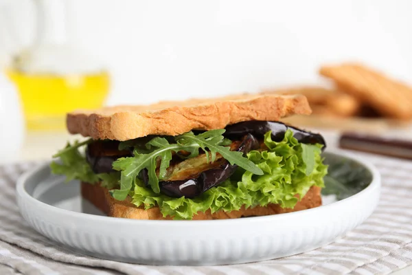 Delicious Fresh Sandwich Eggplant Served Table — Stock Photo, Image