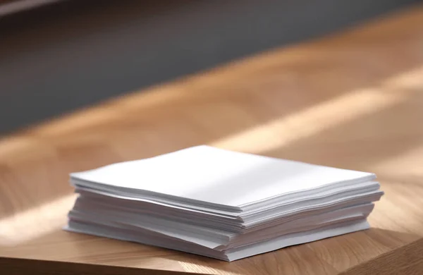 Empilement Papier Blanc Sur Une Table Bois Intérieur Espace Pour — Photo