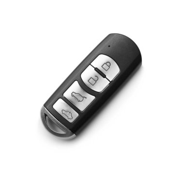 Modern araba akıllı anahtar beyaz, üst görünümde izole