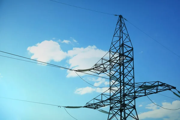 High Voltage Tower Blue Sky Sunny Day — Stock Photo, Image