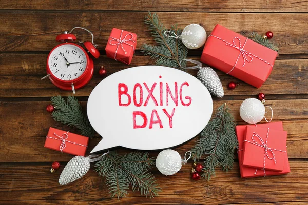 Composição Leigos Planos Com Sinal Dia Boxe Presentes Natal Mesa — Fotografia de Stock