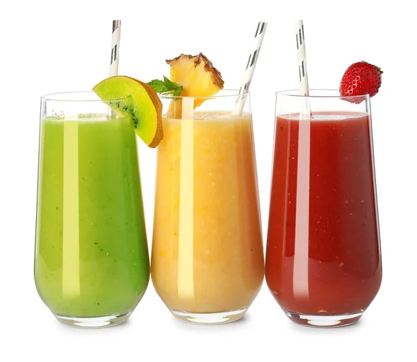 Delicious Juices Glasses White Background — Stock Photo, Image