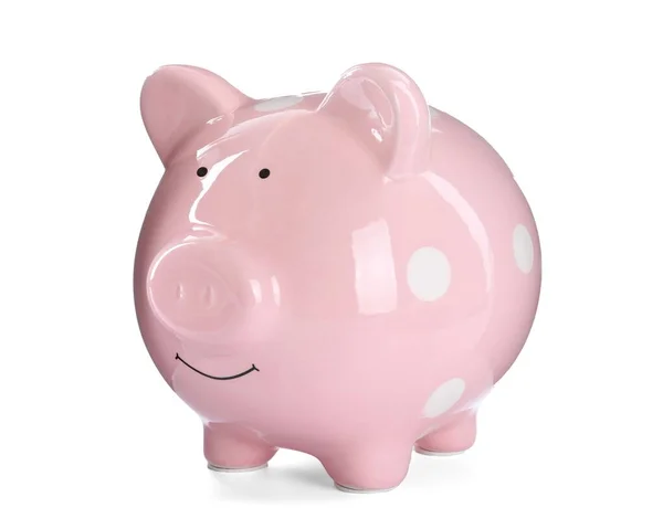 Roze Spaarvarken Witte Achtergrond Geldbesparing — Stockfoto