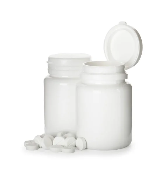 Πλαστικά Μπουκάλια Χάπια Λευκό Φόντο — Φωτογραφία Αρχείου