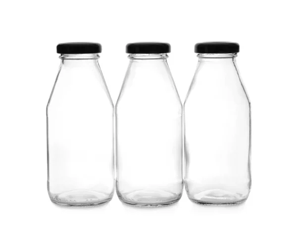 Κλειστά Άδεια Γυάλινα Μπουκάλια Που Απομονώνονται Λευκό — Φωτογραφία Αρχείου