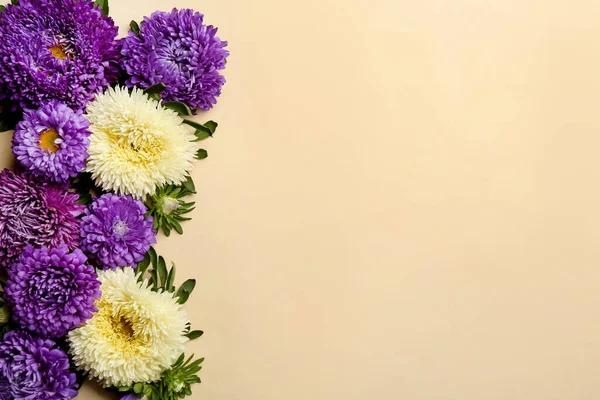 Gyönyörű Mesterek Hely Szöveg Bézs Háttér Lapos Laikus Őszi Virágok — Stock Fotó