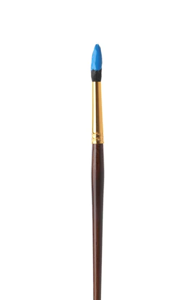 Escova Com Tinta Azul Clara Isolada Sobre Branco — Fotografia de Stock