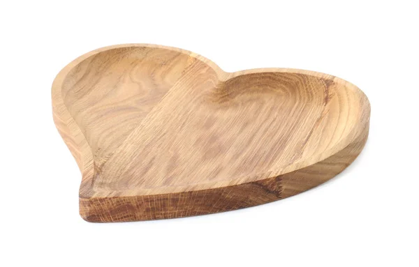 New Wooden Board Shape Heart Isolated White — Stock Photo, Image