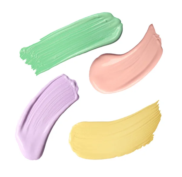 Set Strokes Color Correcting Concealers White Background Top View — Stock Photo, Image