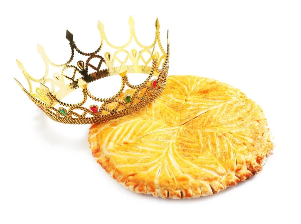 Hagyományos Galette Des Rois Dekoratív Korona Fehér Alapon — Stock Fotó