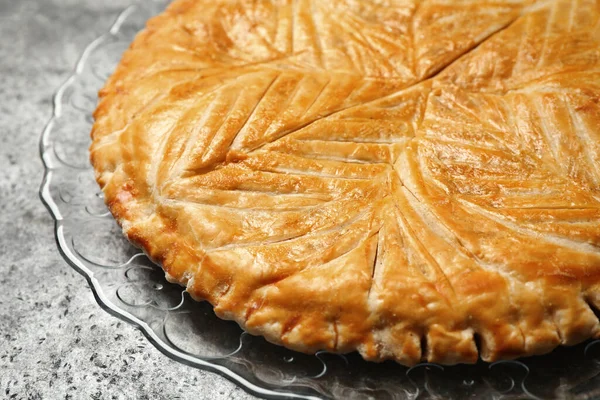 Traditional Galette Des Rois Grey Table Close Seup — стоковое фото