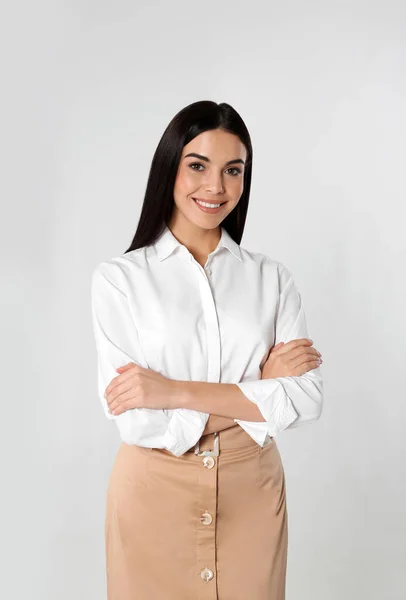 Retrato Una Joven Empresaria Sobre Fondo Blanco — Foto de Stock