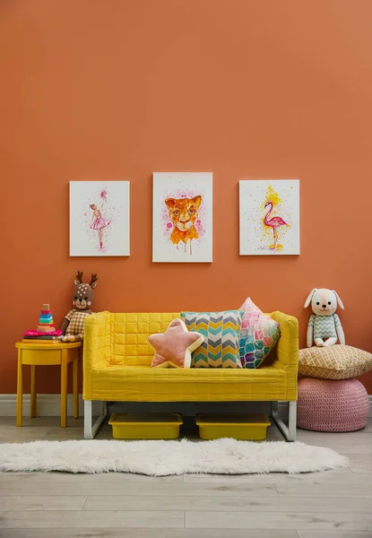 Cute Pictures Comfortable Sofa Baby Room Interior Royalty Free Stock Images