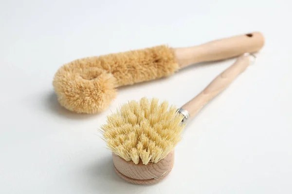 Cleaning Brushes Dish Washing White Background Closeup — Stock Photo, Image