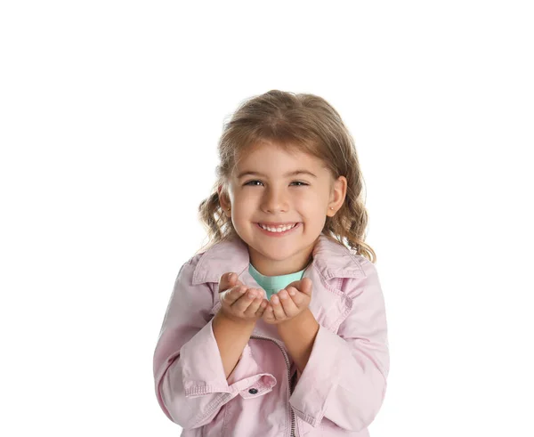 Porträt Von Niedlichen Kleinen Mädchen Auf Weißem Hintergrund — Stockfoto