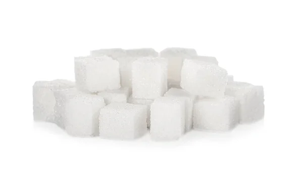 Hromada Rafinovaných Kostek Cukru Bílém Pozadí — Stock fotografie