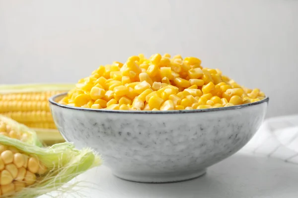 Bowl Preserved Corn White Table — Stock Photo, Image