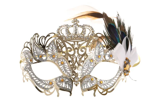 Schöne Goldene Karnevalsmaske Isoliert Auf Weiß — Stockfoto