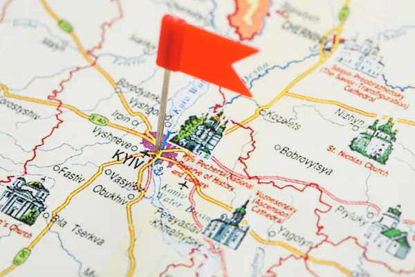 Mykolaiv Ukraine November 2020 Kijev Város Jelölt Push Pin Térképen — Stock Fotó
