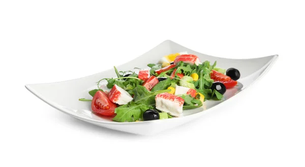 Lezzetli Yengeç Salatası Beyaz Üzerine Izole Edilmiş — Stok fotoğraf