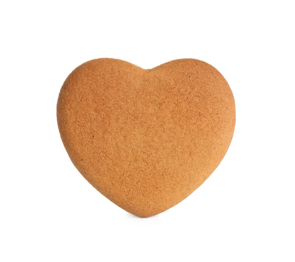 Biscoito Gengibre Forma Coração Saboroso Isolado Branco — Fotografia de Stock