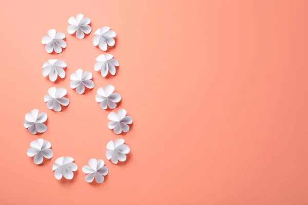 Nomor Dibuat Dengan Kertas Putih Bunga Dan Ruang Untuk Teks — Stok Foto