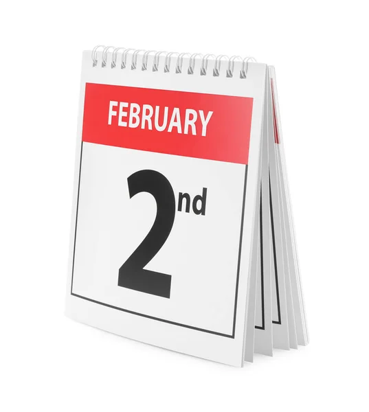 Calendar Date February 2Nd White Background Groundhog Day — Stock Photo, Image