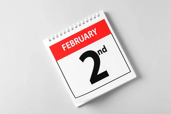 Top View Calendar Date February 2Nd Light Background Groundhog Day — Stock Photo, Image