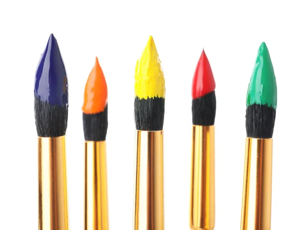 Brushes Colorful Paints White Background — Stock Photo, Image
