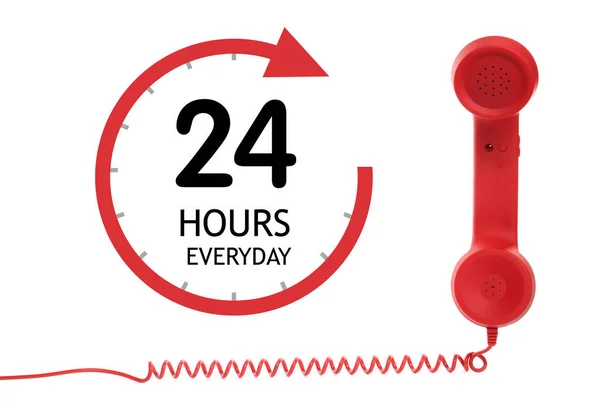 Цілодобова Служба Гарячої Лінії Червоний Телефон Білому Тлі — стокове фото