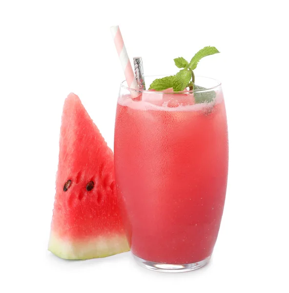 Tasty Watermelon Drink Fresh Fruit White Background — Stock Photo, Image