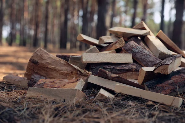 屋外でカット薪の山 冬の暖房 — ストック写真